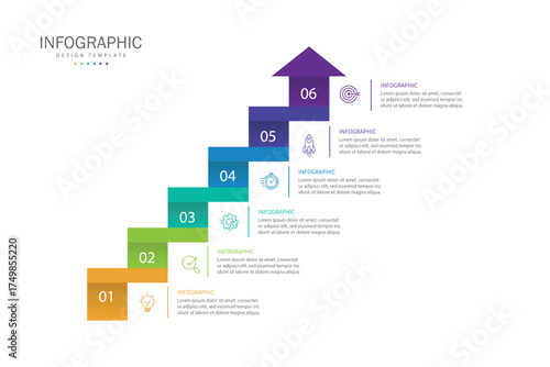 6 steps colorful arrows infographic Vector illustration. Business Growth Concept.