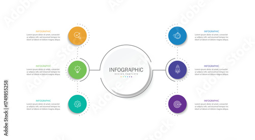 Vector infographic label design with circle infographic template design and 6 options or steps.