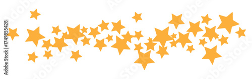A horizontal cluster of scattered golden yellow stars of various sizes on a white background.