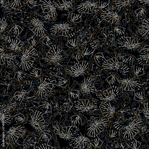 Seamless floral pattern, classic flower ornament, abstract ditsy print in vintage motif. Elegant botanical design of beautiful large wild flowers, leaves, small branches, herbs. Vector illustration.