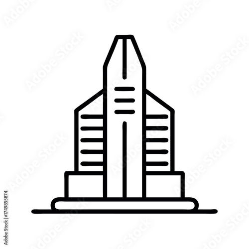 Modern architectural icon of a tall futuristic building with sleek lines