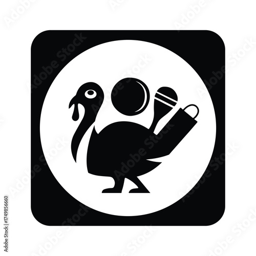 Thanksgiving turkey icon with a ball and maracas isolated on white background