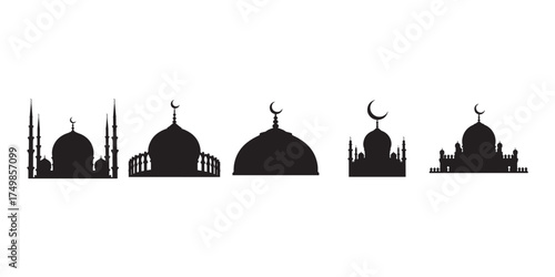 Mosque silhouettes in black and white illustrating islamic architecture design