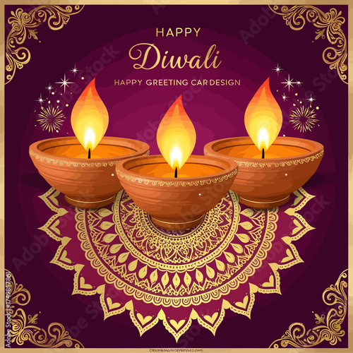 Happy Diwali - festival greeting and wishing card. 