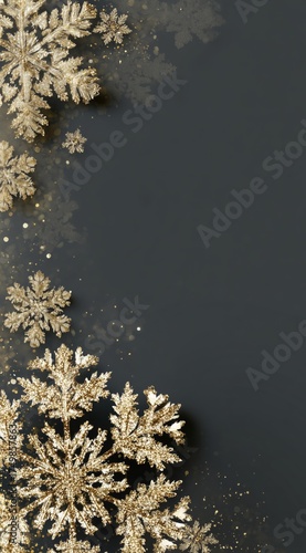 Decorative Golden Snowflakes Create a Festive Winter Design on a Dark Backgro...