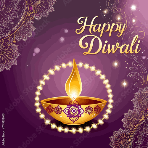 Happy Diwali - festival greeting and wishing card. 