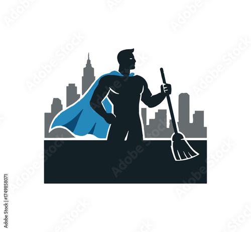 Dynamic urban cleaning hero concept delivering pristine results for metropolitan environments, symbolizing efficiency and a powerful commitment to spotless maintenance services.