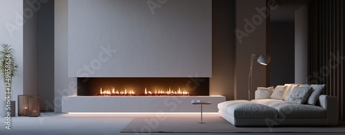 Modern Living Room With Cozy Fireplace and Minimalist Furniture Design