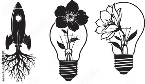 A bright idea for green energy and innovation is captured in a light bulb with a leaf symbolizing nature and growth