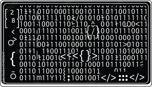 Abstract representation of binary code and programming symbols, creating a complex and technical background, ideal for illustrating data science, cybersecurity, and software development concepts