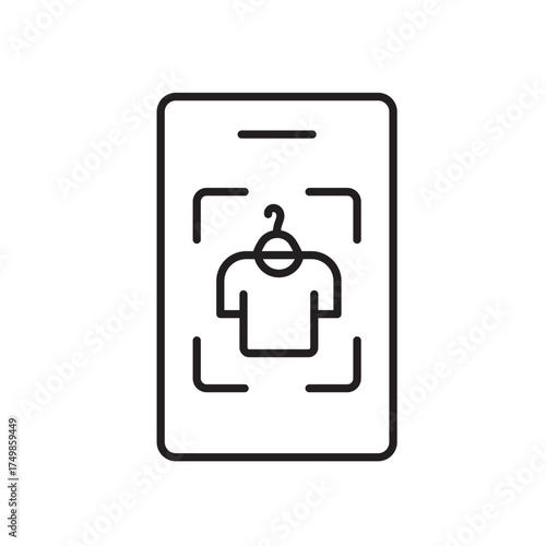 A vector icon representing a virtual fitting room for online shopping, created in line style with editable stroke