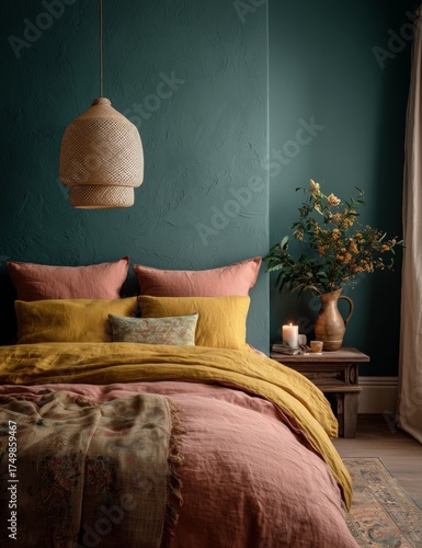 Bright and Cozy Bedroom Featuring Warm Colors and Natural Decor in a Modern H...