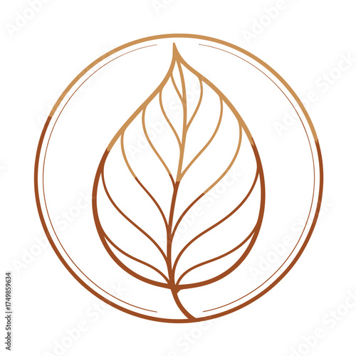 Golden Leaf Outline Vector Illustration Minimalist Nature Icon Organic Element