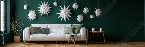 Stylish Living Room With Star-Shaped Light Fixtures and Modern Decor