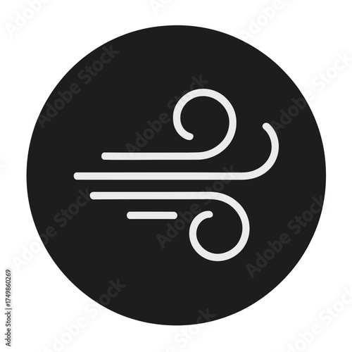 Minimalist Wind Icon in Black Circle Modern Weather Symbol or Airflow Indicator