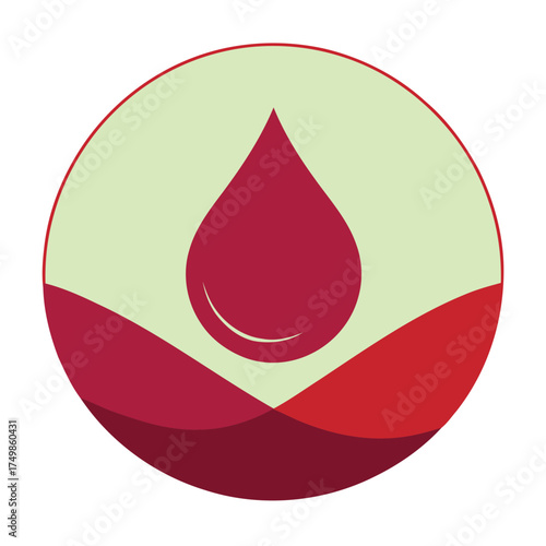 Red Blood Drop and Waves Icon - Symbolizing Donation, Health, and Medical Care