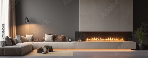 Modern Living Room With Cozy Fireplace and Minimalist Furniture Design