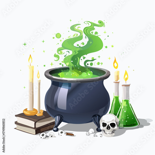 Spooky Halloween Cauldron Illustration Conjuring Potions, Magic, and Mystical Rituals