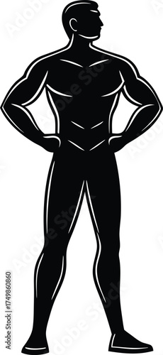 Detailed silhouette of a muscular man showing off his strong physique with hands on hips