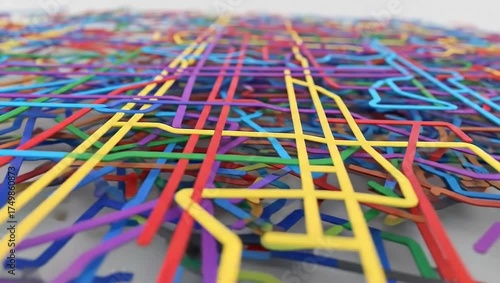 Abstract Network of Colorful Interconnected Lines and Paths.