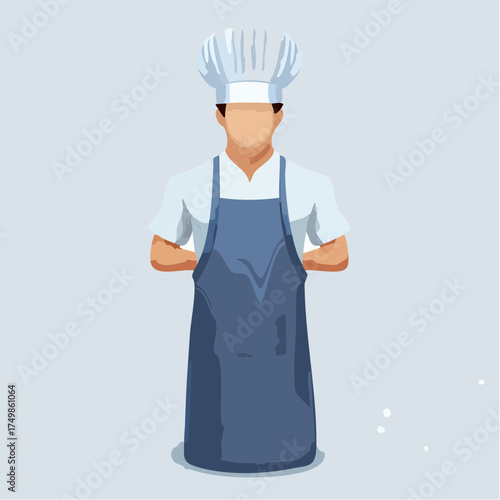 Chef character illustration with apron and toque on a neutral background