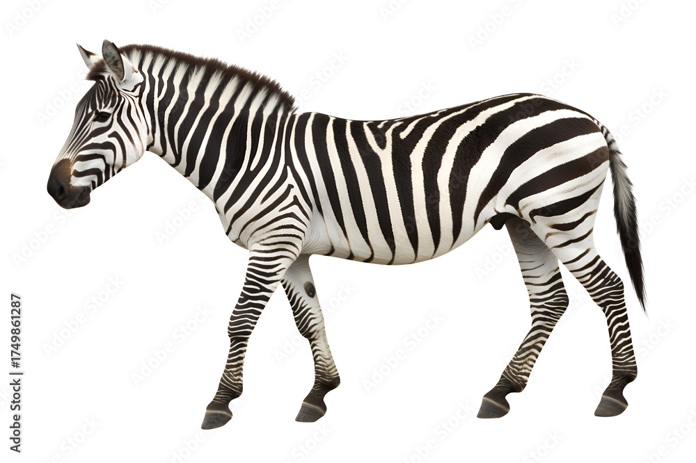 Fototapeta premium A Detailed Profile View Of A Zebra Showcasing Its Distinctive Black And White Stripes Isolated On A Transparent Background
