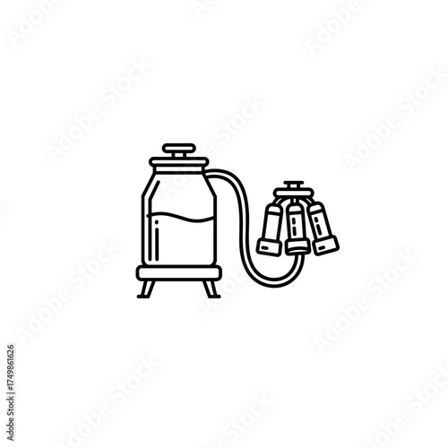 Milking machine illustration. Vector black and white outline icon on a transparent background is from the "Dairy Farm Icons" series.