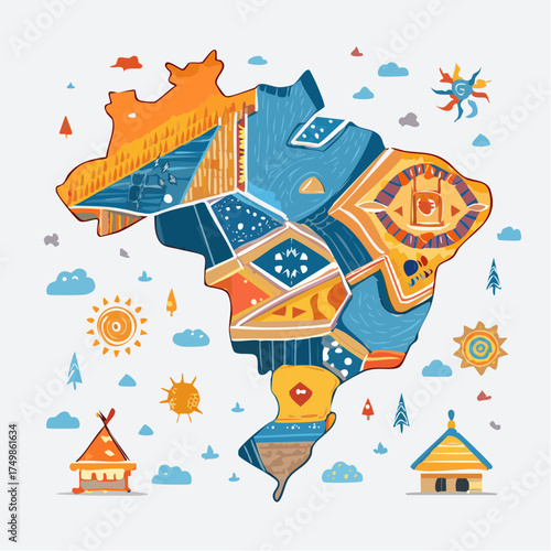 Colorful artistic vector illustration of the country of brazil map design
