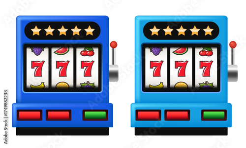 Slot machine. Jackpot. Vector 3d clipart isolated on white background.