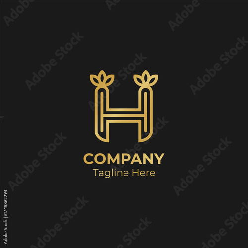 Letter H lotus logo design. Elegant letter H with flower logo design for spa, yoga, etc.