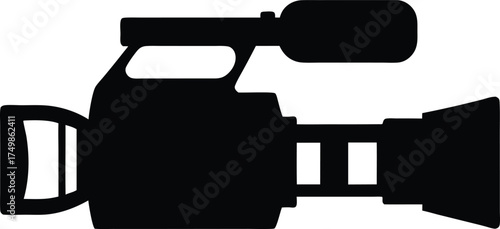 Professional broadcast video camera silhouette for filmmaking and television production isolated on white