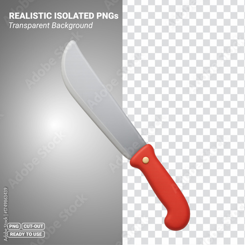 3D machete knife icon bushcraft outdoor tool isolated image. Transparent PNG file ready to be used.