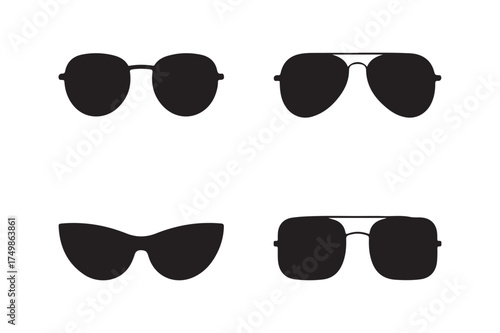 Four different styles of black sunglasses silhouettes
