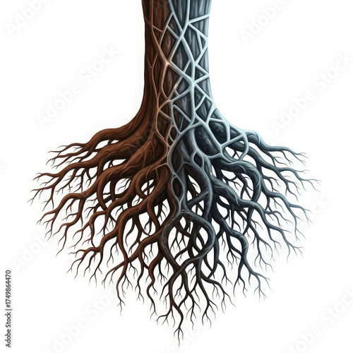 Intricate tree roots and trunk base with intertwined pattern