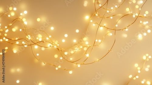 Garland with soft yellow lights glowing warmly on a yellow background, creating a cozy, festive, and cheerful decorative atmosphere.