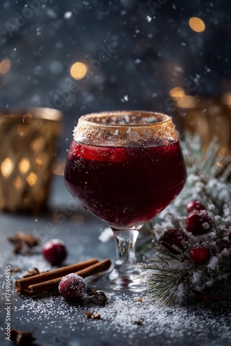 Festive Drink With Spices and Snow in a Cozy Holiday Setting