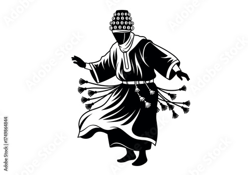 Silhouette of a Traditional Moroccan Gnawa Dancer in Motion Vector Illustration