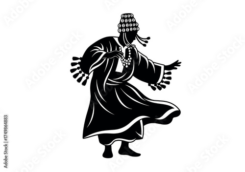 Silhouette of a Traditional Moroccan Gnawa Dancer in Motion Vector Illustration