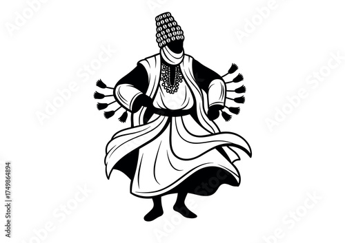 Silhouette of a Traditional Moroccan Gnawa Dancer in Motion Vector Illustration