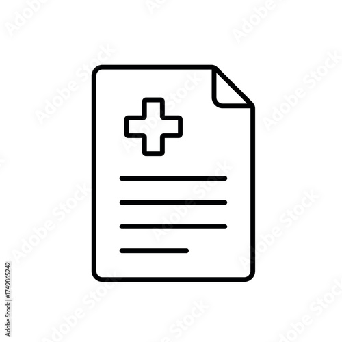 A vector icon of a medical document, representing automated medical record completion, created in line style with editable stroke