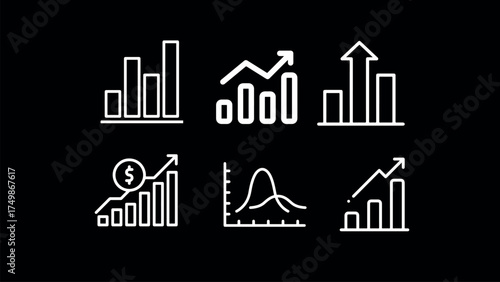 Business Graph White Icon Vector Set on Black Background