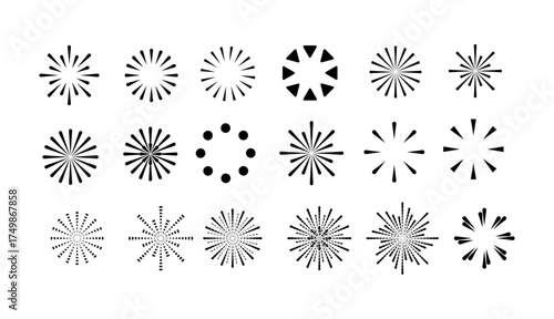 Festive fireworks icon set. firework symbol holiday banners, festive dividers, new year, independence day, parties, or celebratory event. png and vector