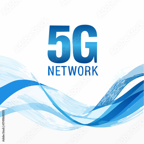 5 g network technology illustration with abstract blue wave graphic
