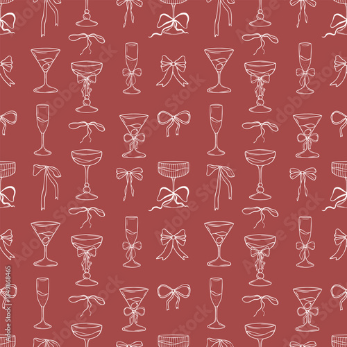 Fancy seamless pattern of glasses with ribbons, vector art