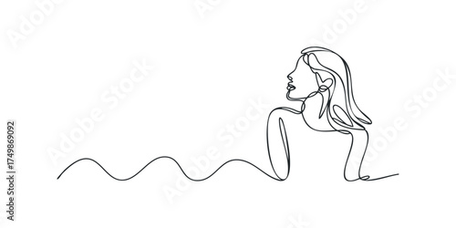 Woman in Water One Line Drawing Profile View