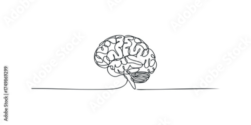 Minimalist single line drawing of a human brain