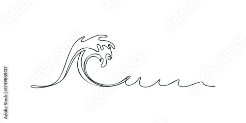 Single line drawing of a breaking ocean wave