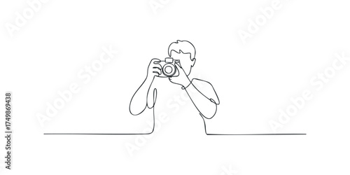 Man holding camera captured in continuous line drawing