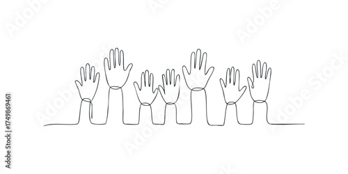 Group of hands raised in unity and support