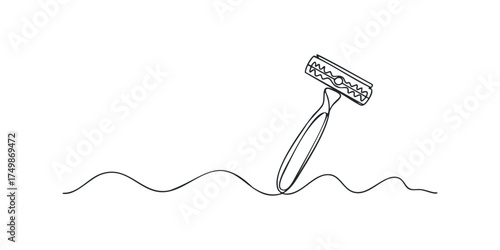 One Line Drawing of a Razor on a Wavy Line
